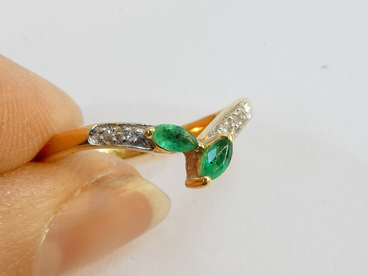 Bague en OR jaune 18 carats avec emeraudes et diamants-photo-4