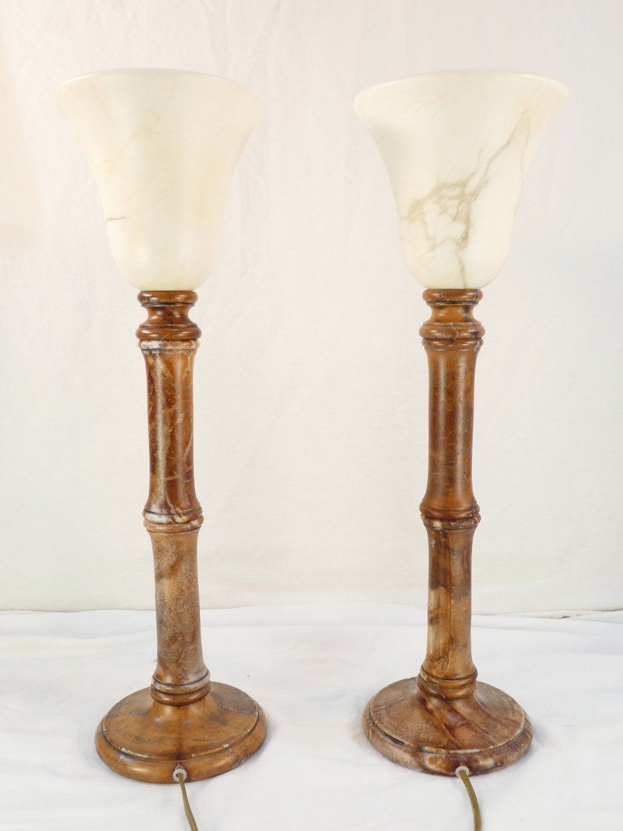 Pair Of Vintage Lamps In Natural Stone And Alabaster Pegasam Style-photo-3