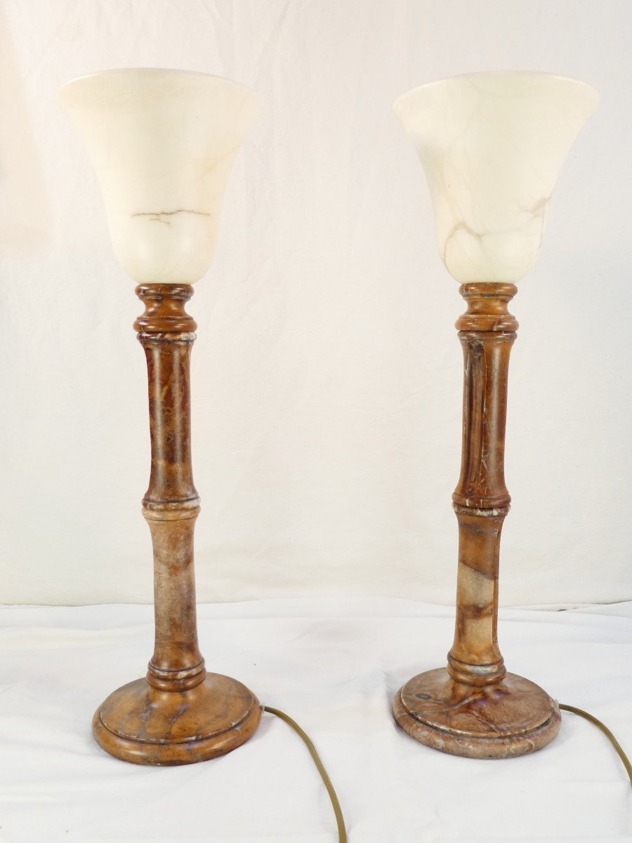 Pair Of Vintage Lamps In Natural Stone And Alabaster Pegasam Style-photo-4
