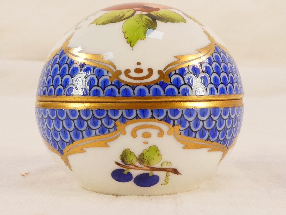 Fancy Box Egg Lying Candy Box Herend Hungary Bfr-eb Bouquet Of Fruits Blue-photo-2