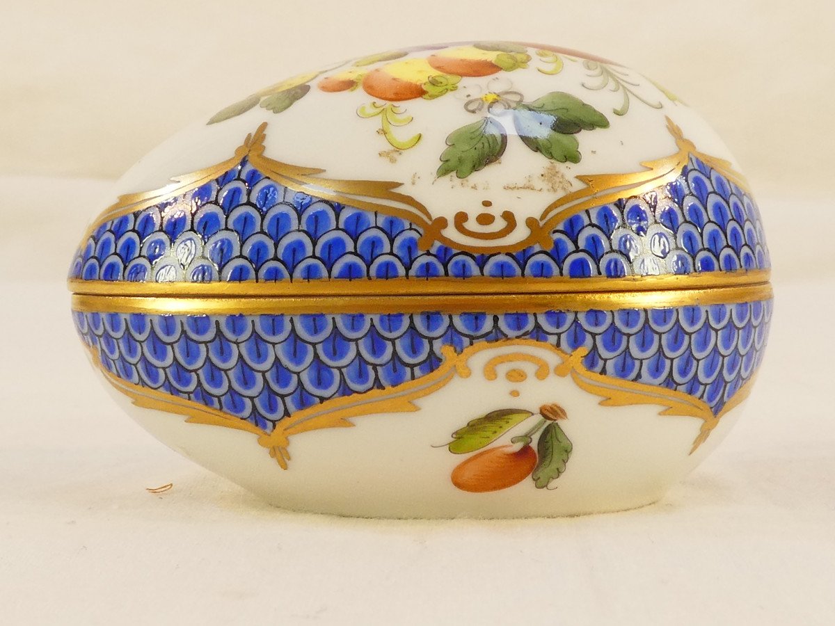 Fancy Box Egg Lying Candy Box Herend Hungary Bfr-eb Bouquet Of Fruits Blue-photo-3