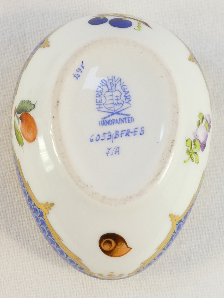 Fancy Box Egg Lying Candy Box Herend Hungary Bfr-eb Bouquet Of Fruits Blue-photo-5