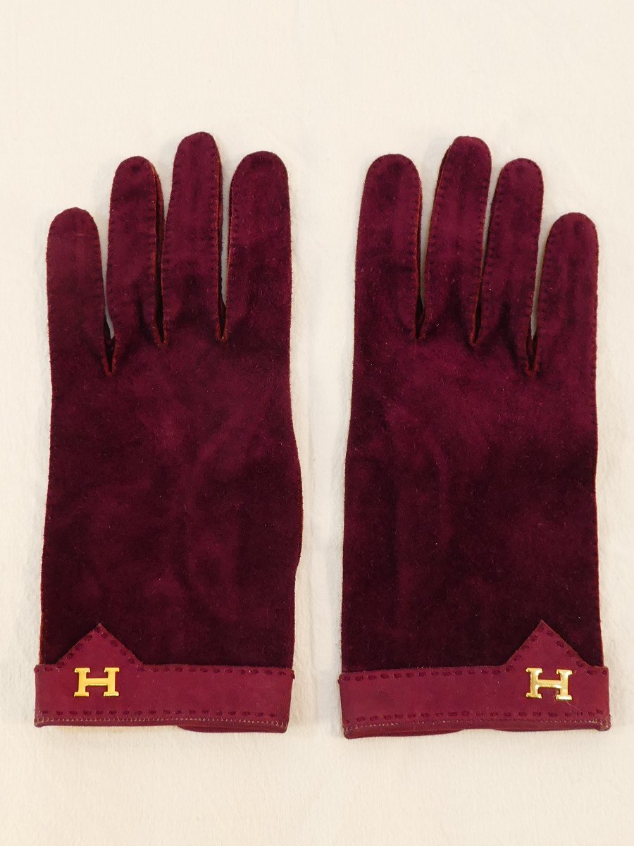 Paire de gants HERMES PARIS made in france en velour