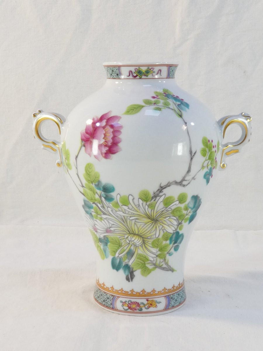 Haviland Limoges Porcelain Vase With Japanese Floral Decor-photo-2
