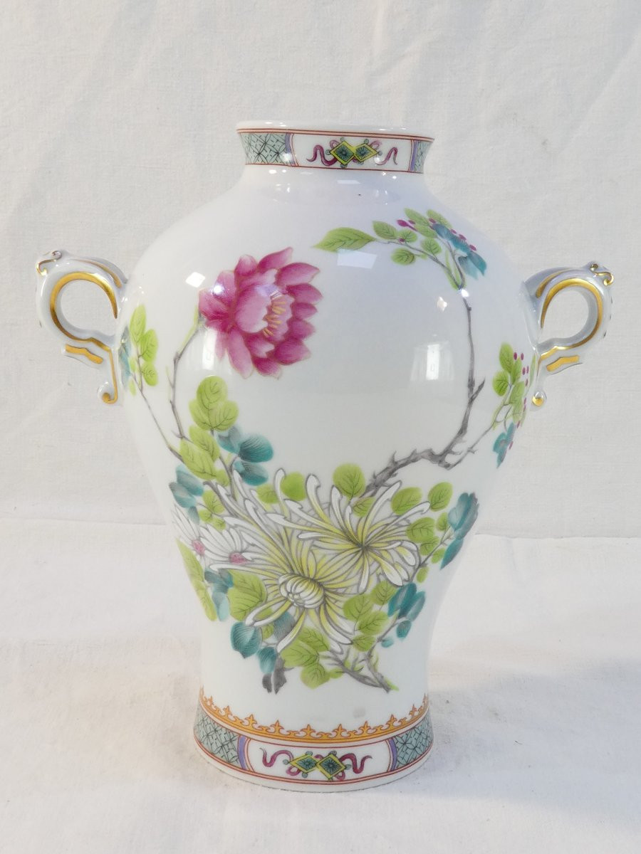 Haviland Limoges Porcelain Vase With Japanese Floral Decor-photo-3