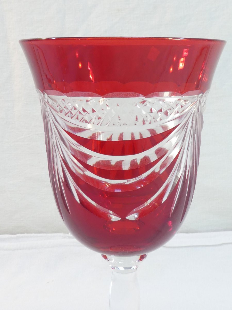 6 Large Colored Glasses Cristallerie De Lorraine-photo-3