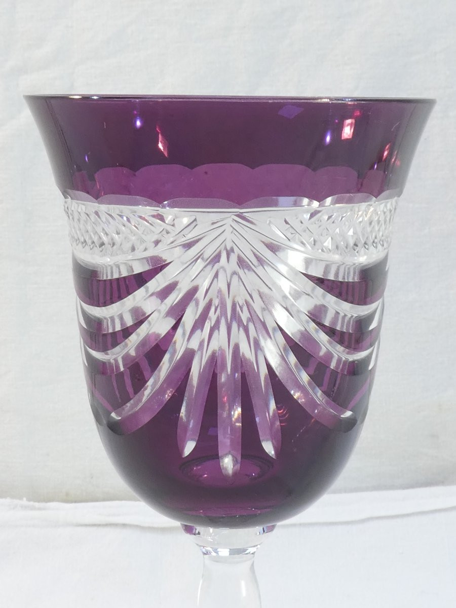 6 Large Colored Glasses Cristallerie De Lorraine-photo-5