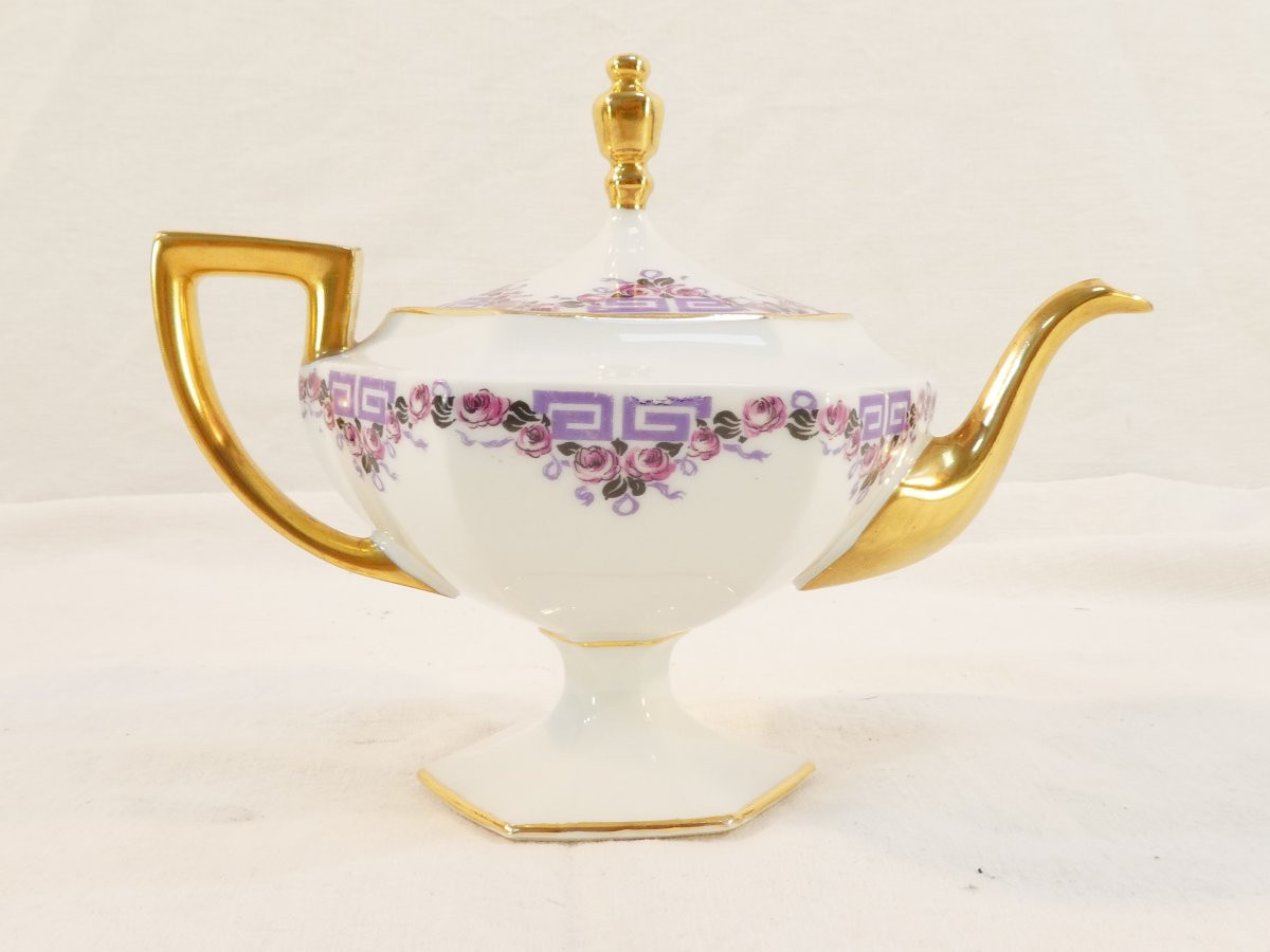 Tête A Tête Coffee Service In Limoges Porcelain From The Art De Deco Period-photo-2