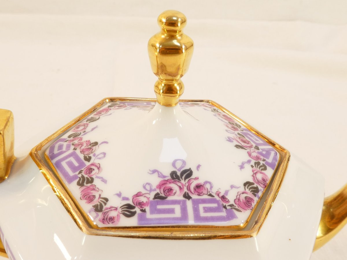 Tête A Tête Coffee Service In Limoges Porcelain From The Art De Deco Period-photo-3