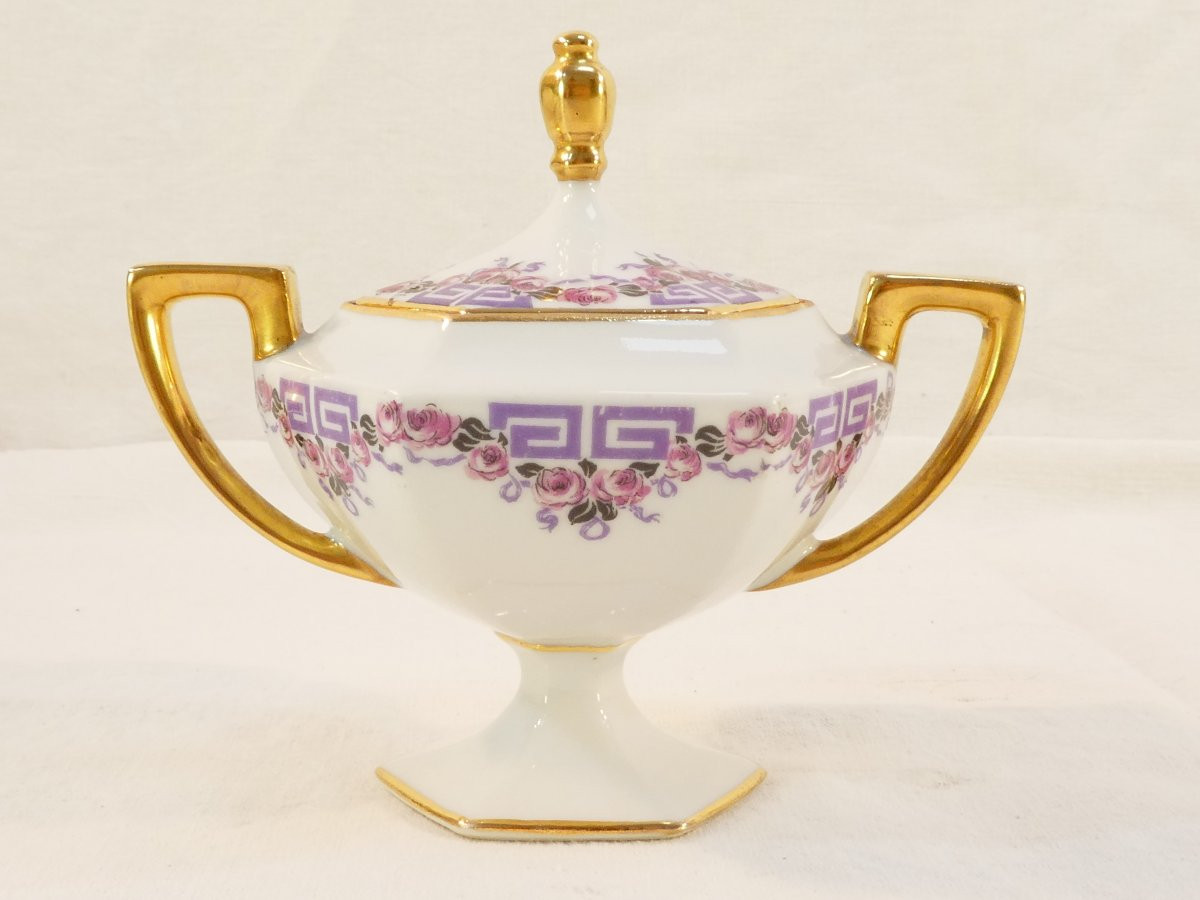 Tête A Tête Coffee Service In Limoges Porcelain From The Art De Deco Period-photo-2