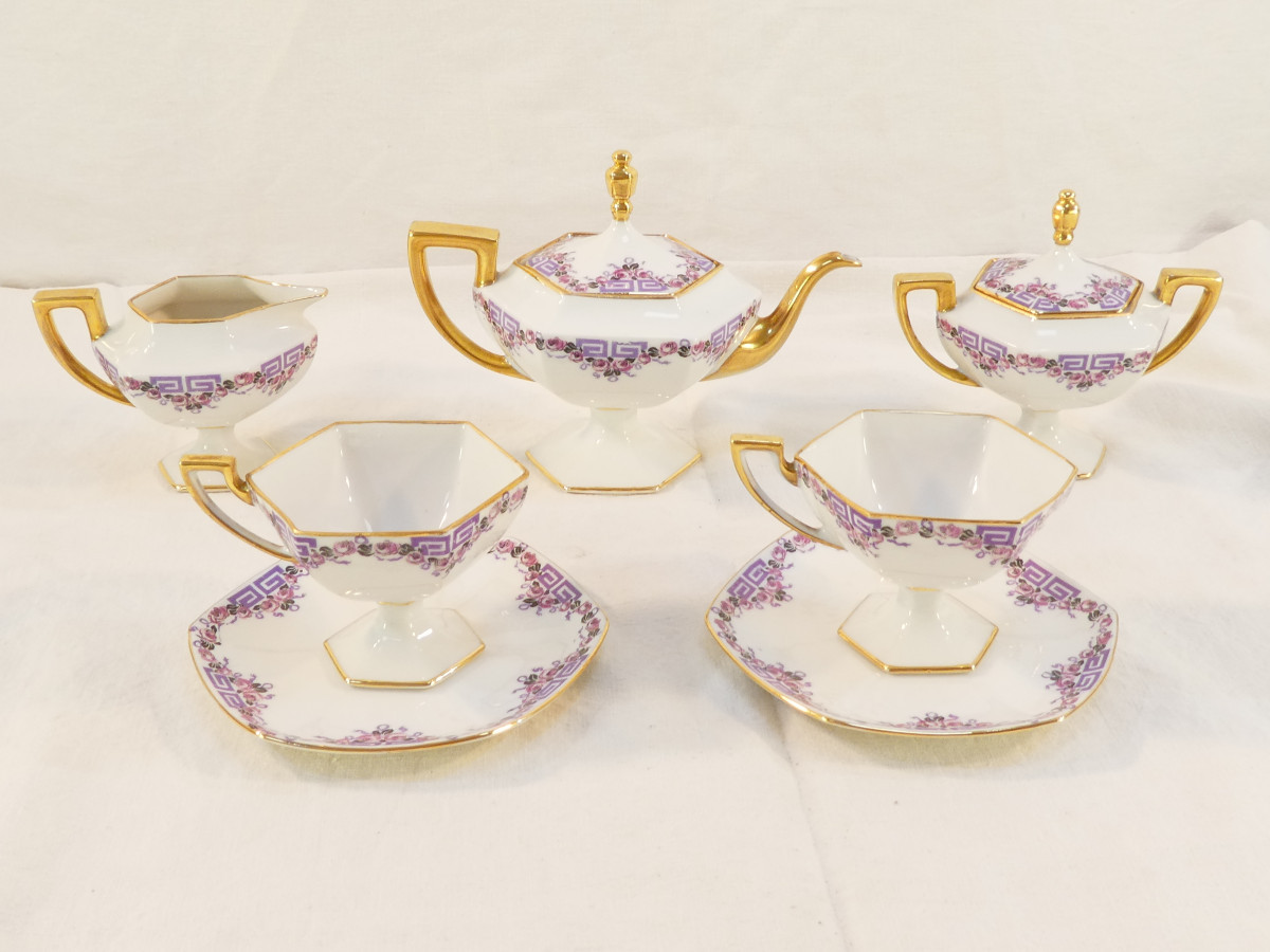 Tête A Tête Coffee Service In Limoges Porcelain From The Art De Deco Period