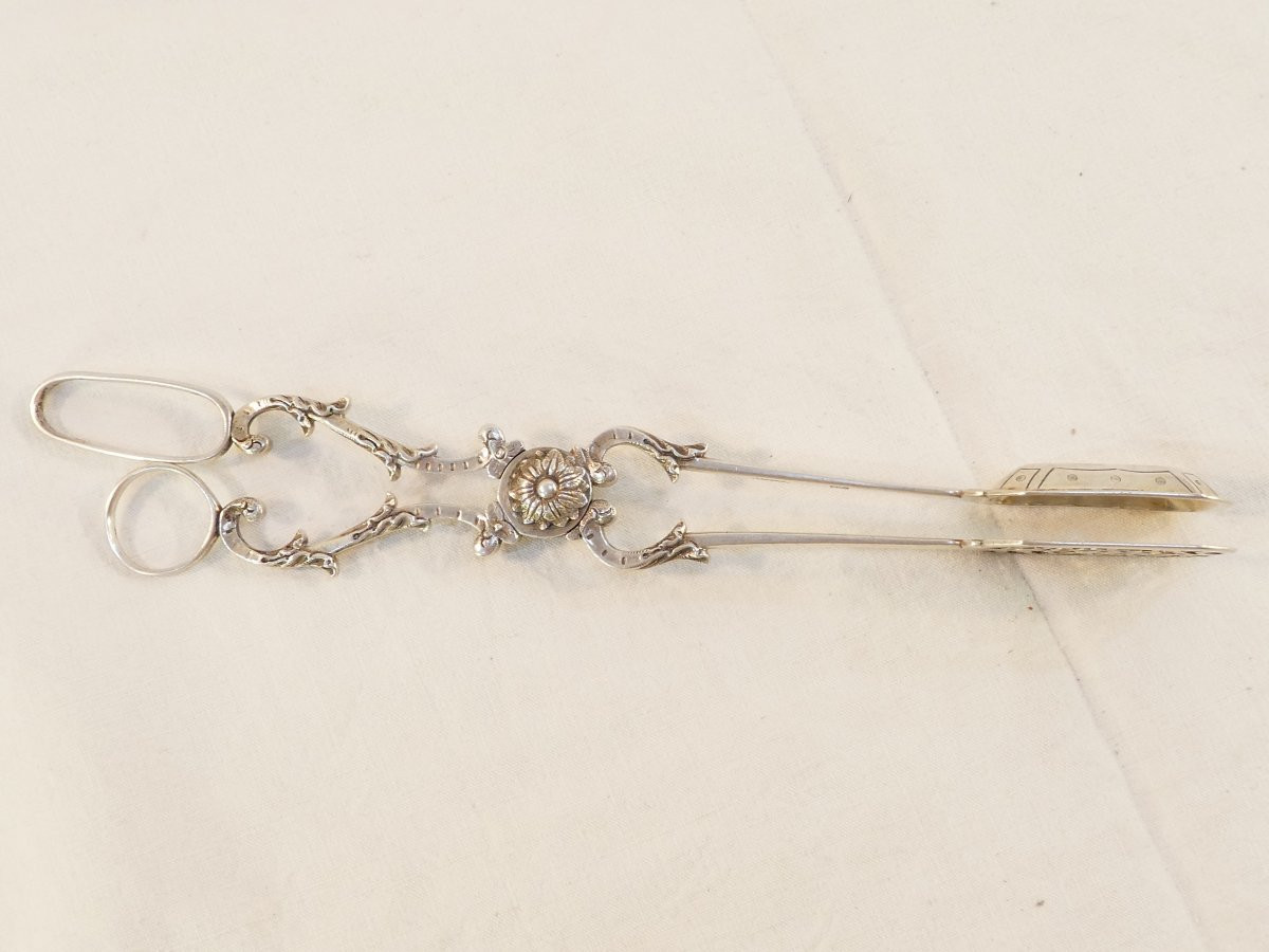 Serving Tongs In Solid Silver, Portugal, 19th Century-photo-2