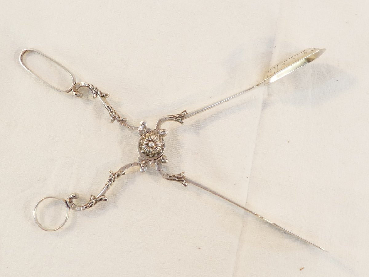 Serving Tongs In Solid Silver, Portugal, 19th Century-photo-3
