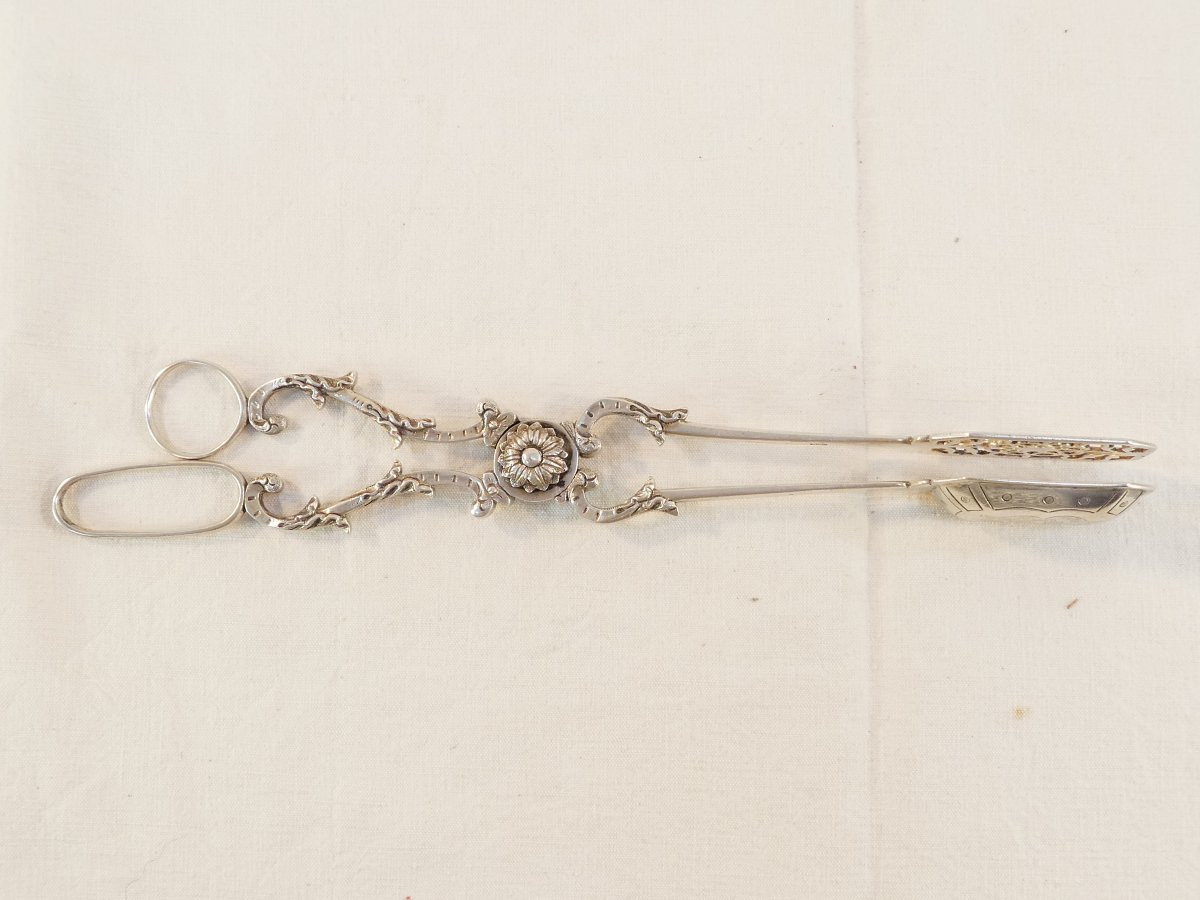 Serving Tongs In Solid Silver, Portugal, 19th Century-photo-3