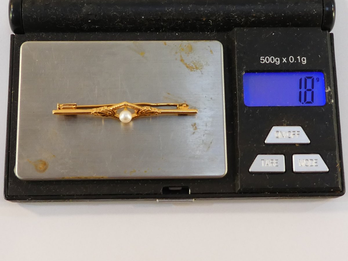 18k Gold Brooch With Real Pearl-photo-2