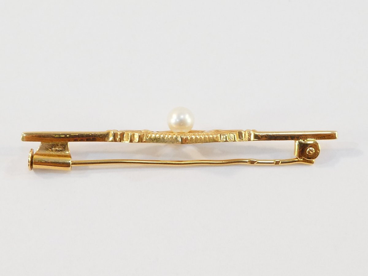 18k Gold Brooch With Real Pearl-photo-3