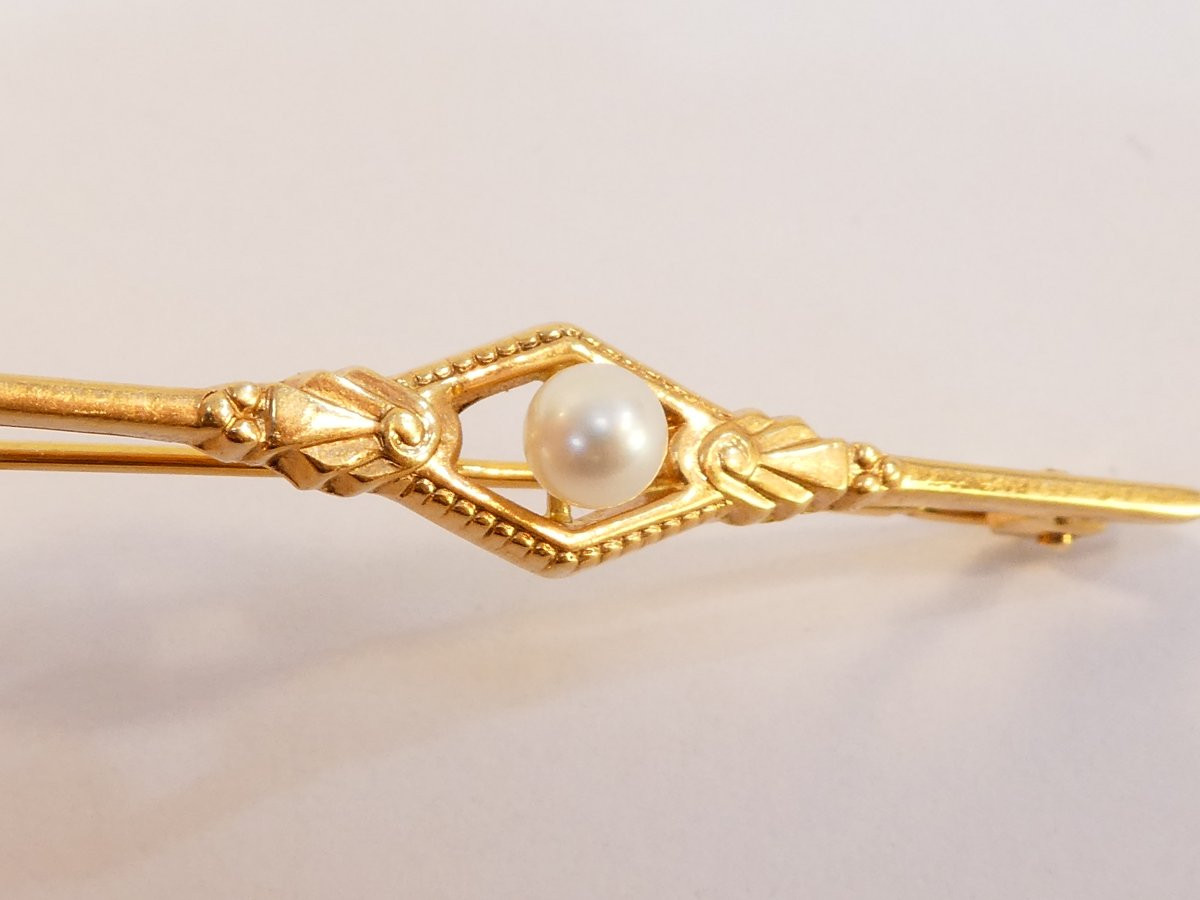 18k Gold Brooch With Real Pearl-photo-2
