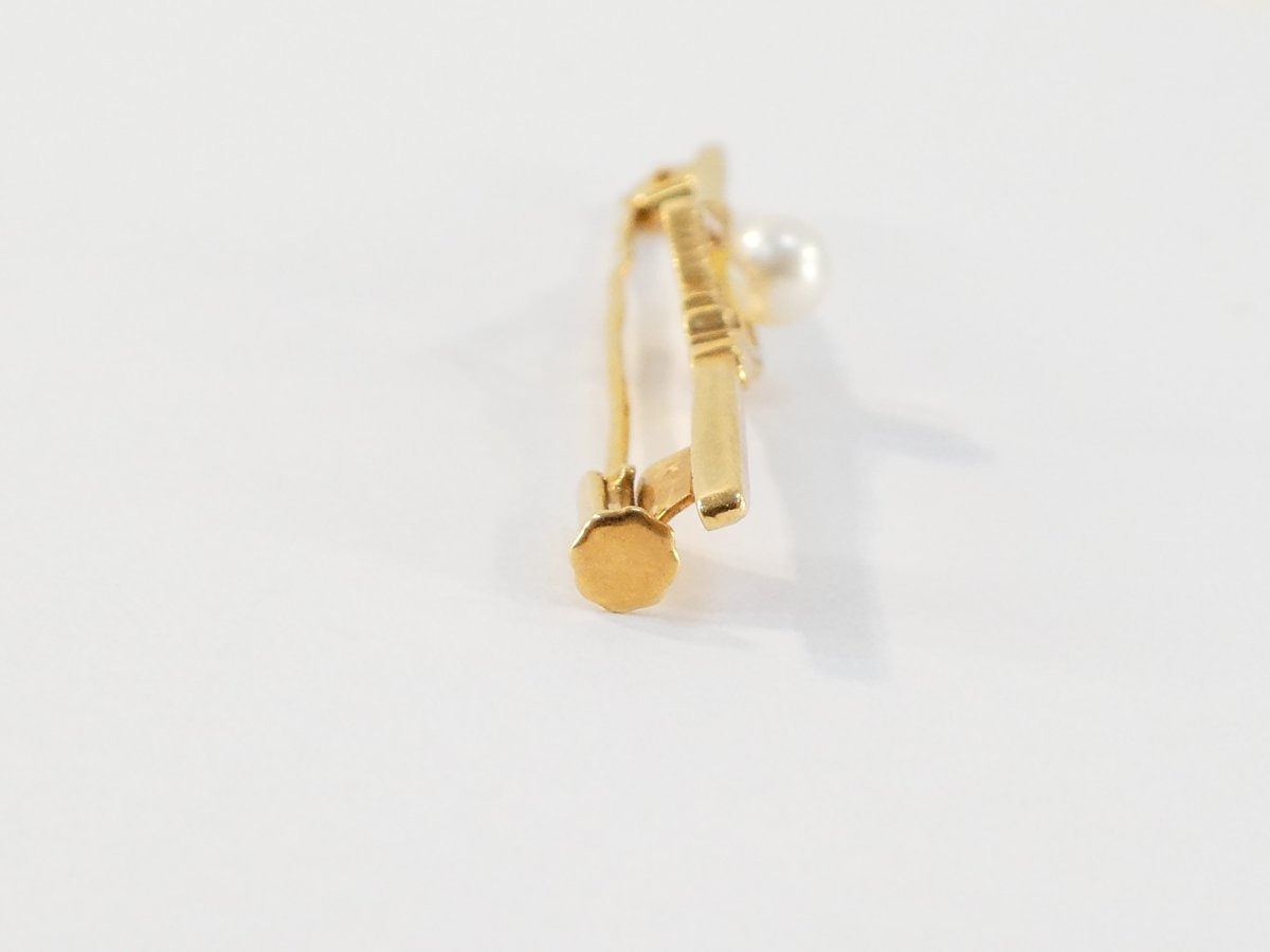 18k Gold Brooch With Real Pearl-photo-3
