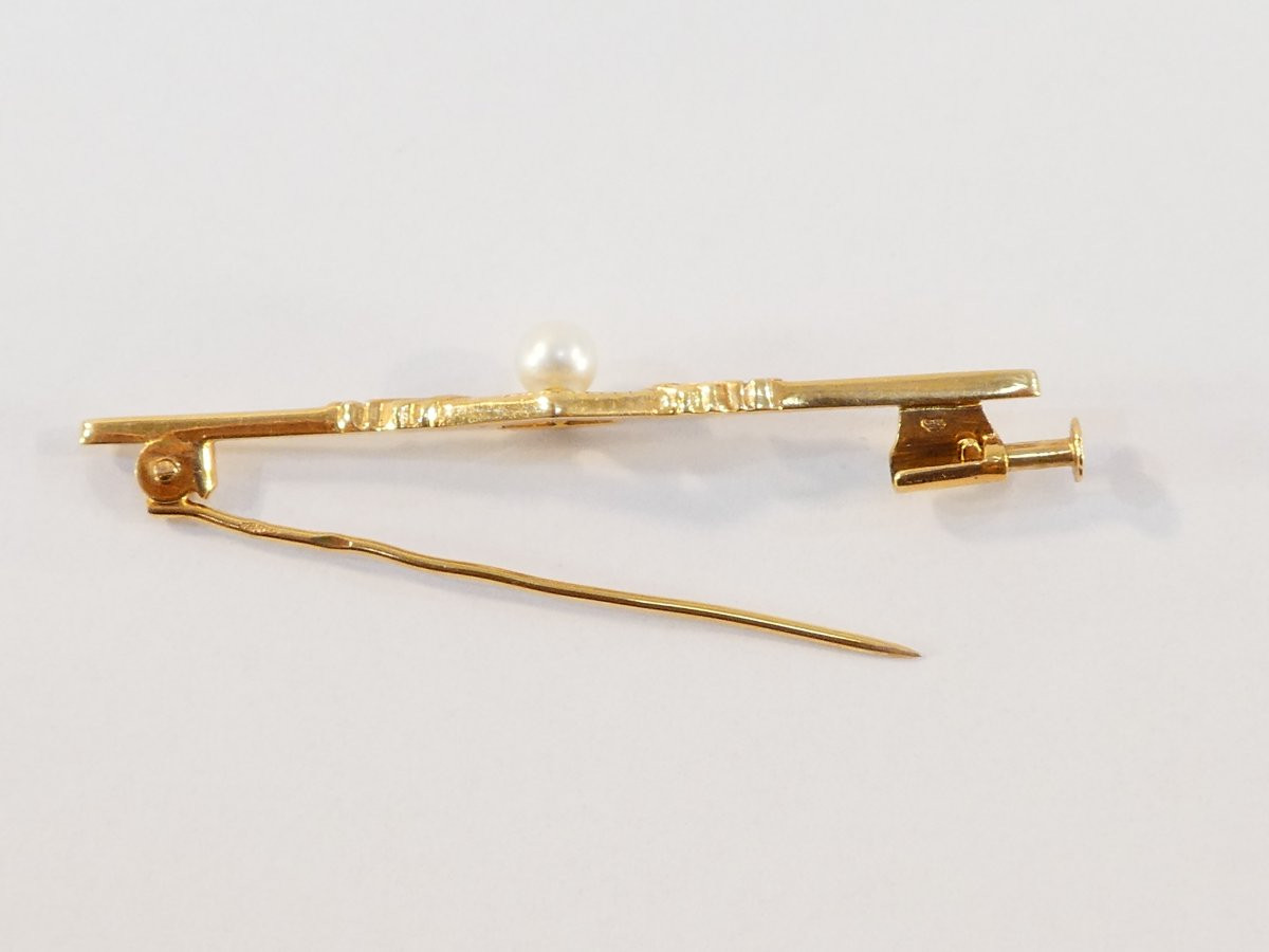 18k Gold Brooch With Real Pearl-photo-6