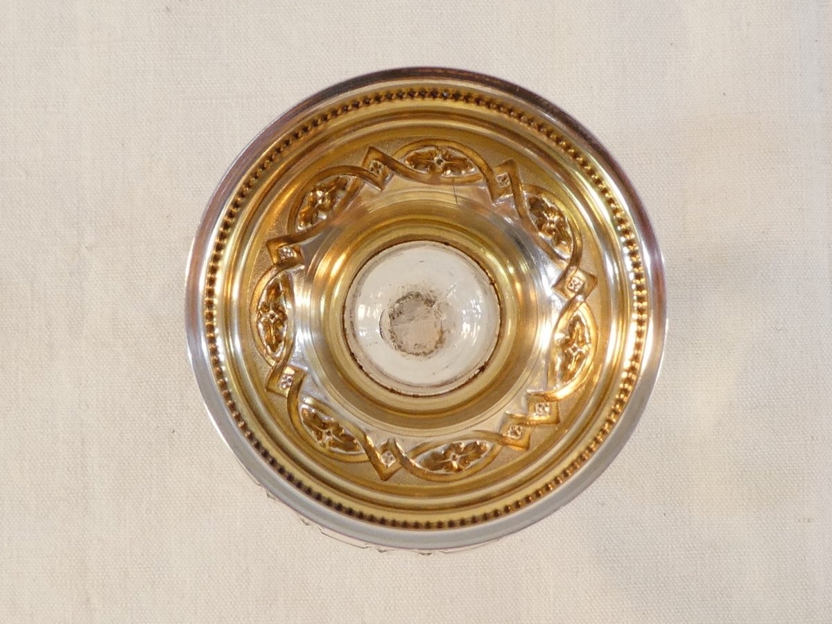 Tres belle Saupoudreuse sur piedouche en argent massif et cristal taill&eacute;-photo-8