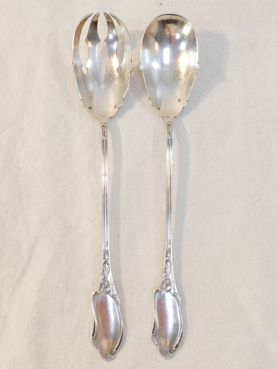Couverts de service a Salade ART NOUVEAU en ARGENT MASSIF