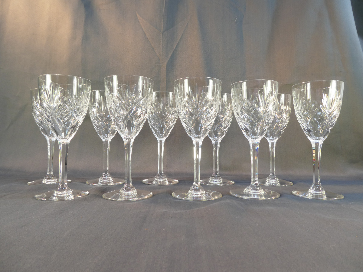 Cristal De Saint-louis 10 Water Glasses Chantilly Model 18.7 Cm