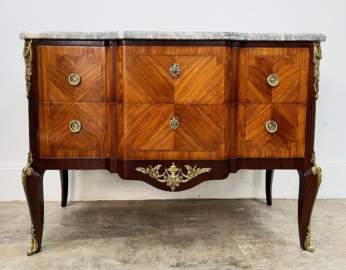 Transitional Style Marquetry Commode Stamped Francois Daidé-photo-4