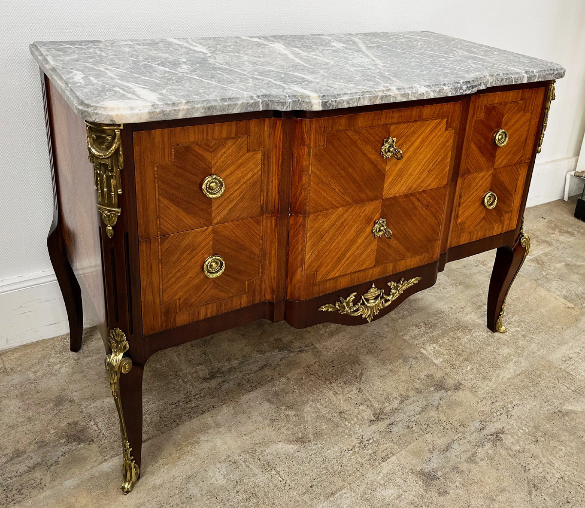 Transitional Style Marquetry Commode Stamped Francois Daidé