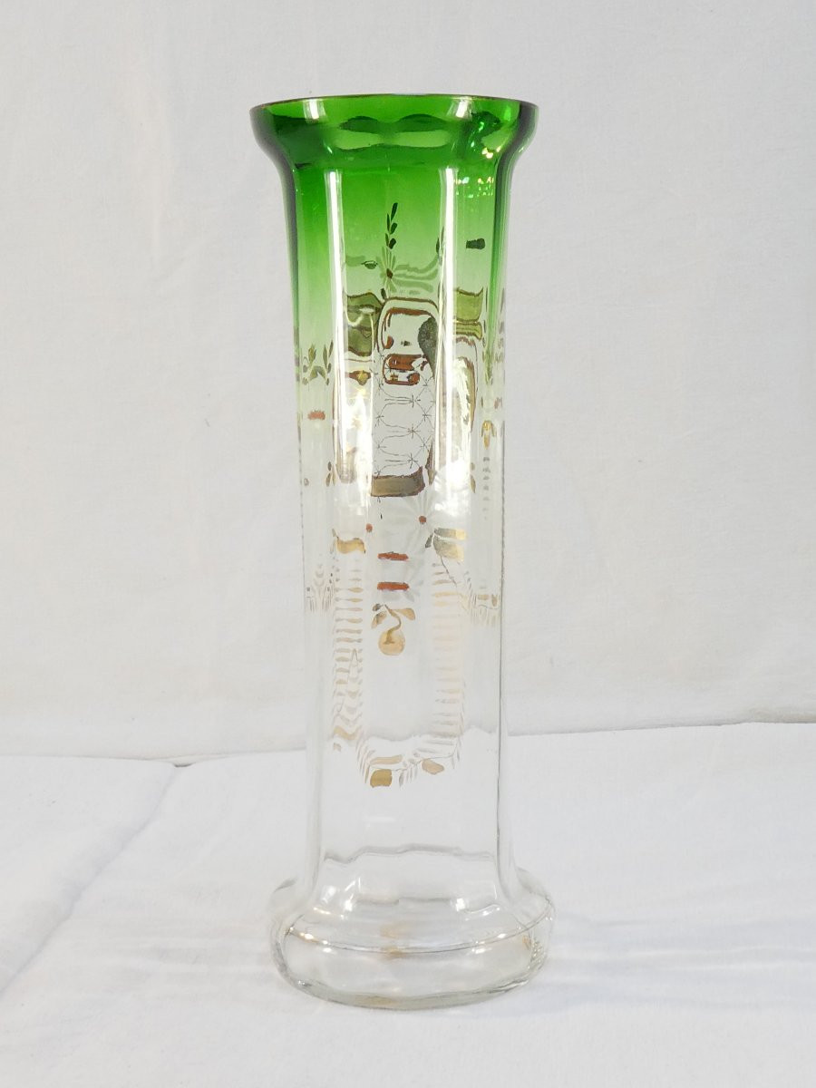 Vase MOSER KARLSBAD en verre soufflé peint et emaillé vers 1900-photo-1