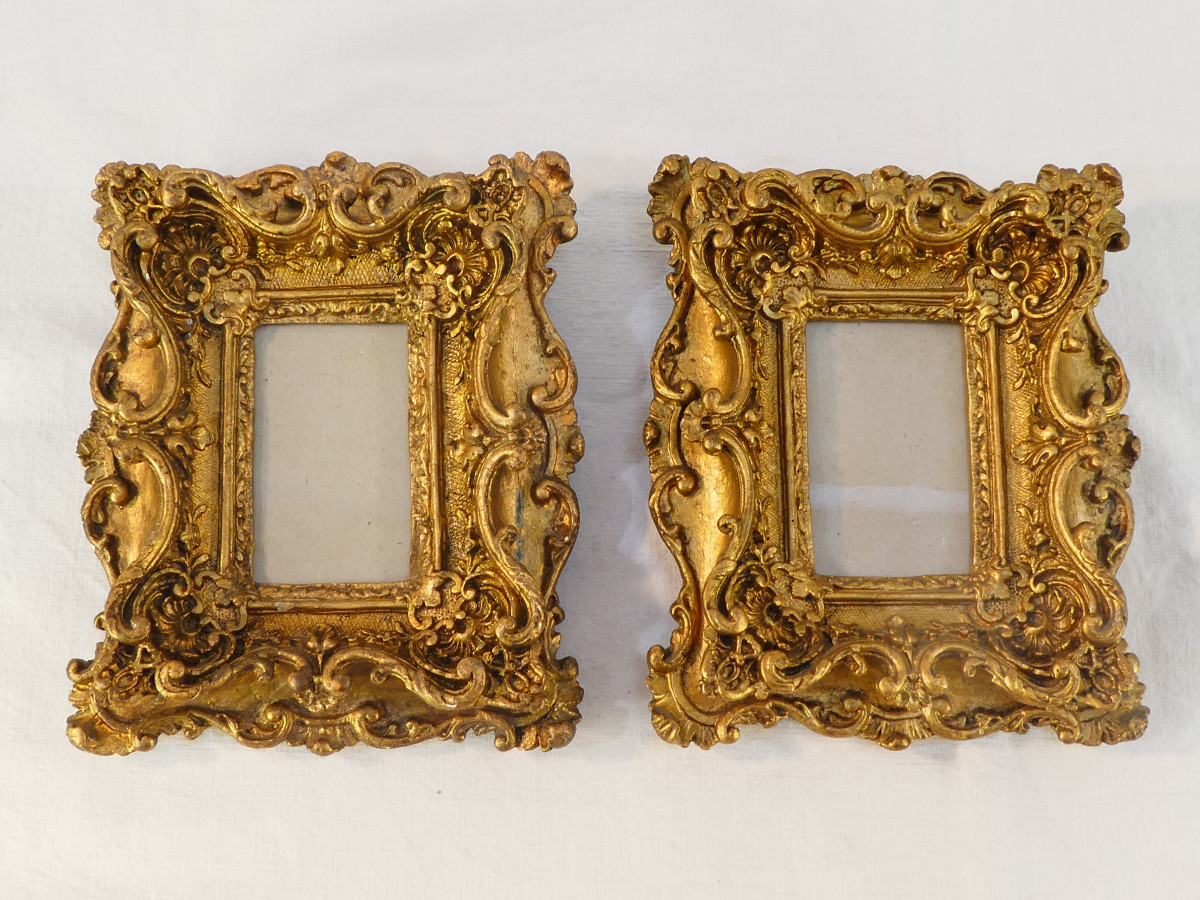 Paire de cadre photo en bois et stuc doré d'epoque 19eme
