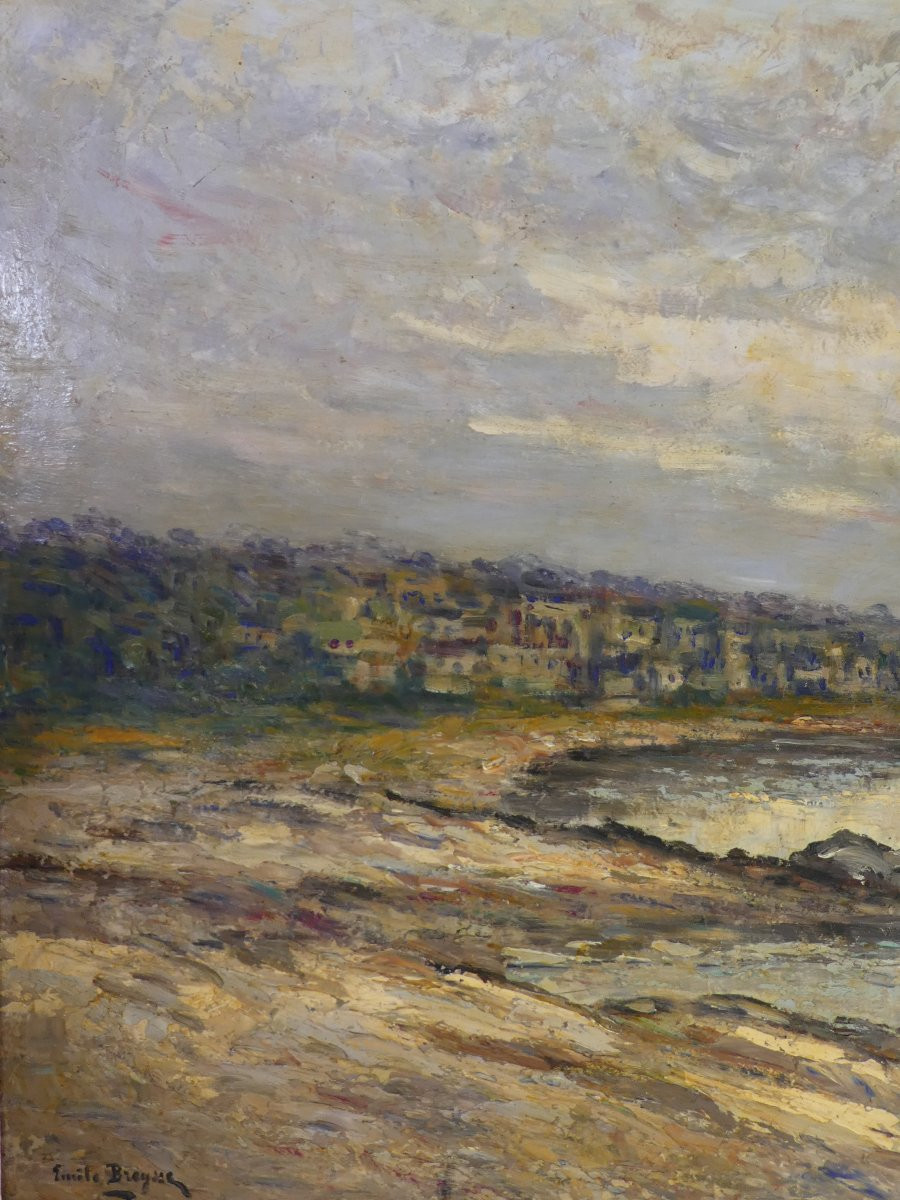 Grand tableau signé EMILE BREYSSE bords de mer a GRANVILLE-photo-3