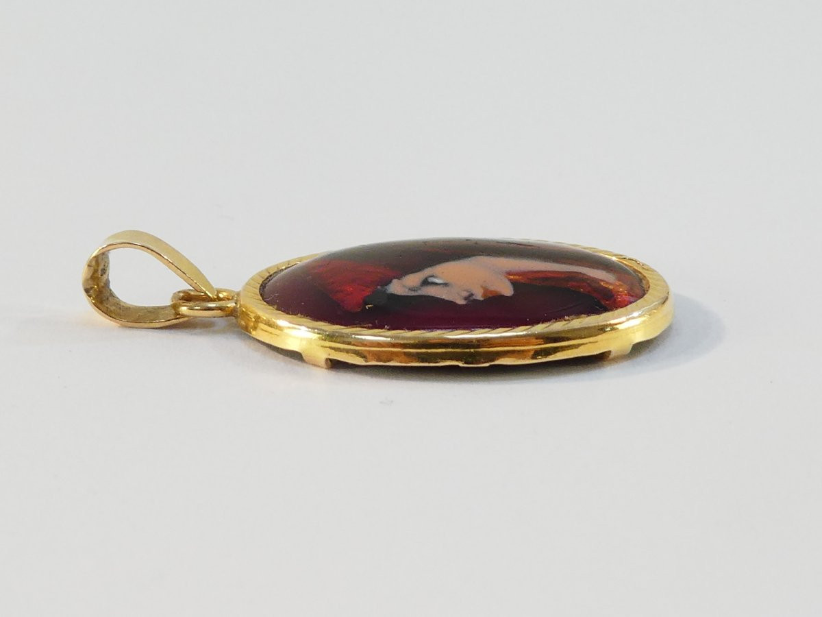 Exquisite 18k Gold And Limoges Enamel Pendant By R. Restoueix, La Fabiola-photo-3