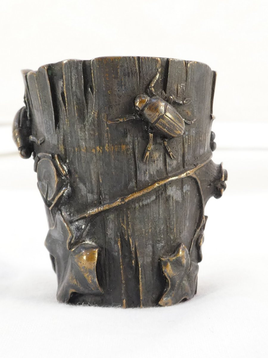 Bronze Art Nouveau Insects On A Tree Trunk-photo-2