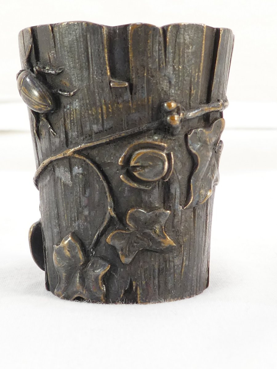 Bronze Art Nouveau Insects On A Tree Trunk-photo-1
