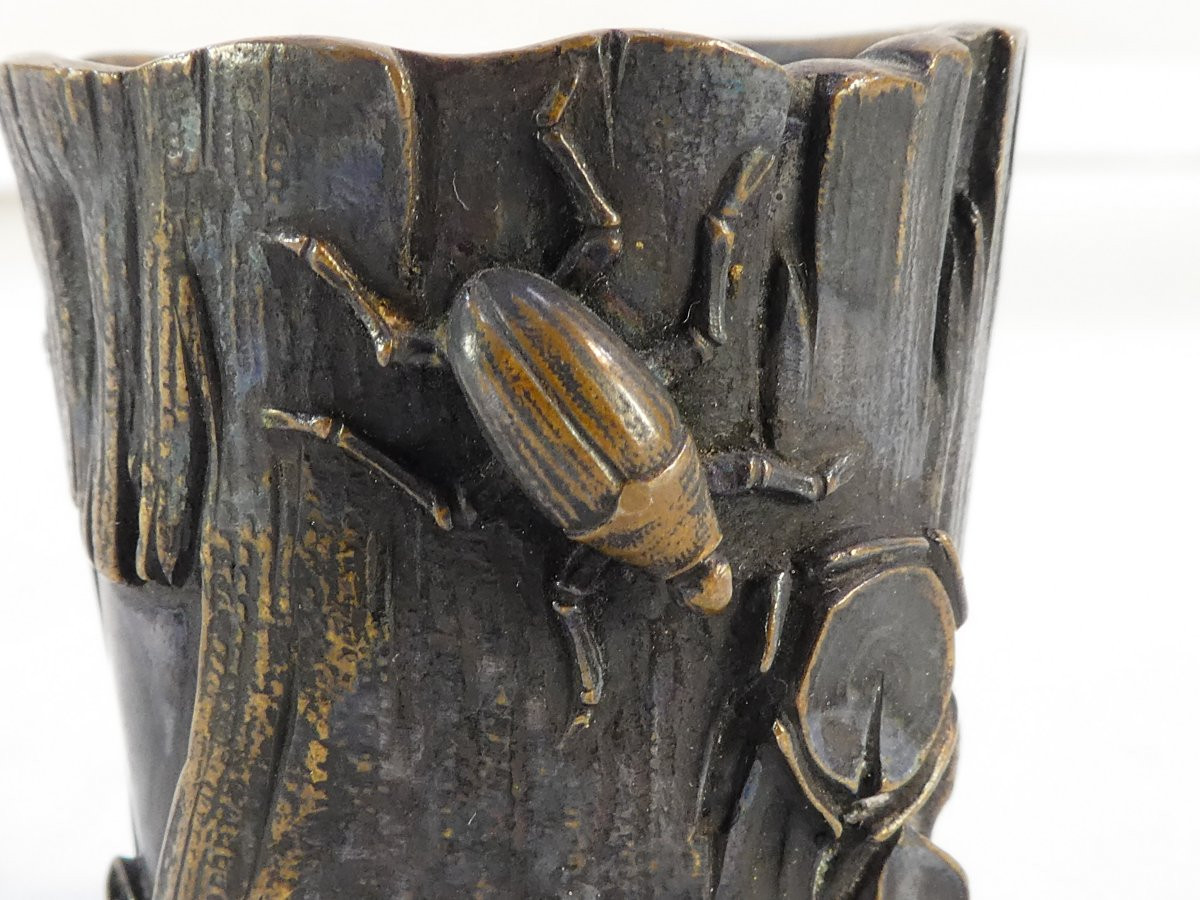 Bronze Art Nouveau Insects On A Tree Trunk-photo-3