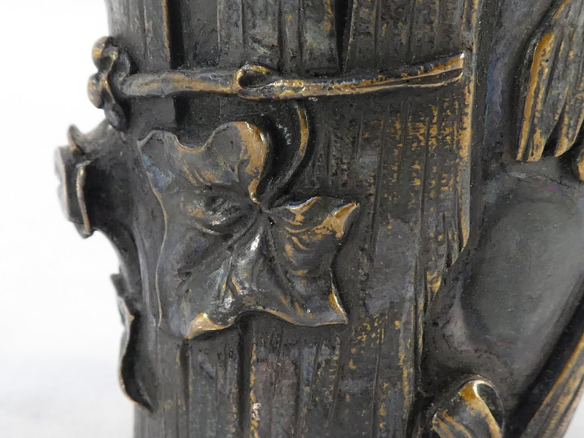 Bronze Art Nouveau Insects On A Tree Trunk-photo-4