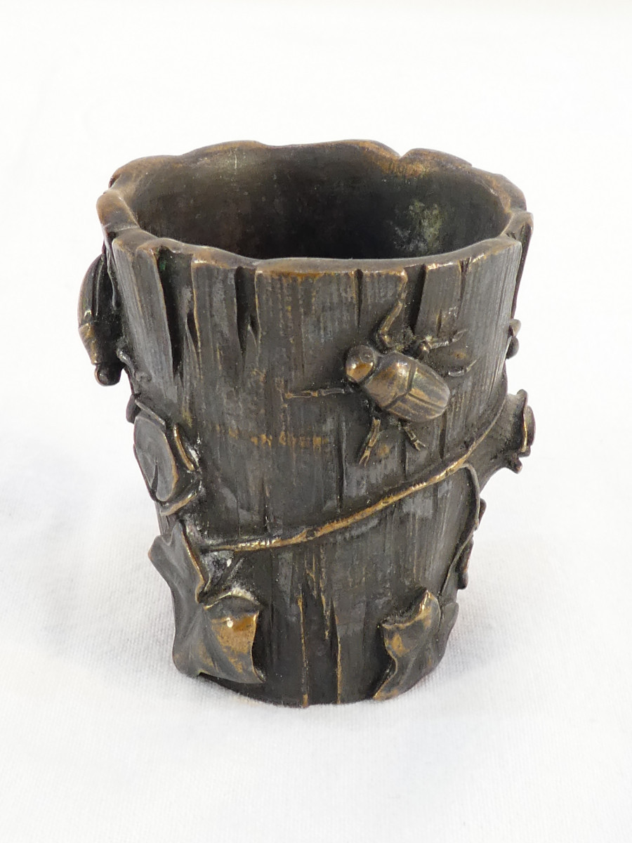 Bronze Art Nouveau Insects On A Tree Trunk