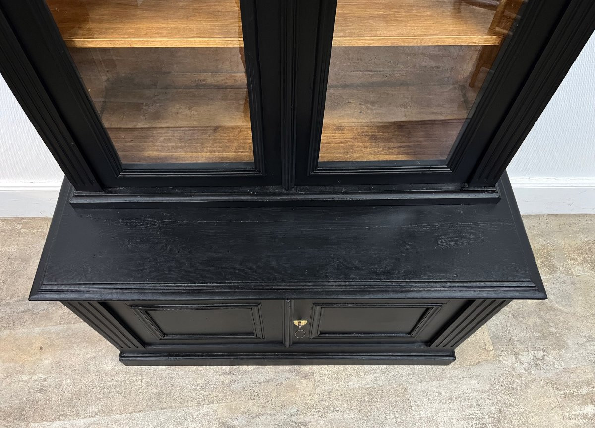 Buffet Bibliotheque cabinet de curiosité en noyer peint en noir 2m40-photo-3