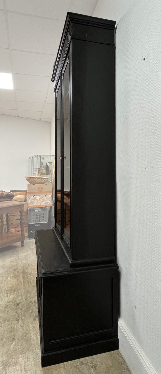 Buffet Bibliotheque cabinet de curiosité en noyer peint en noir 2m40-photo-1