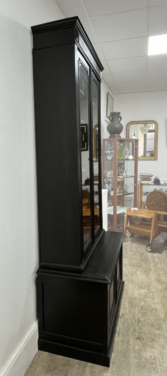 Buffet Bibliotheque cabinet de curiosité en noyer peint en noir 2m40-photo-3