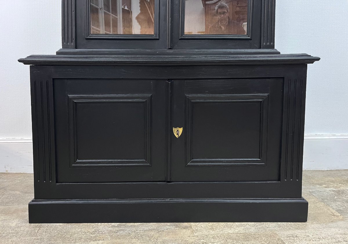 Buffet Bibliotheque cabinet de curiosité en noyer peint en noir 2m40-photo-4