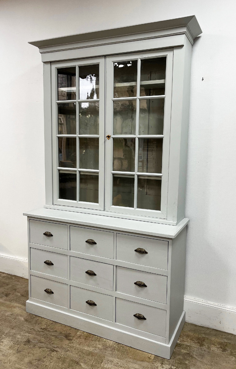 Painted Glass-fronted Drawer Unit