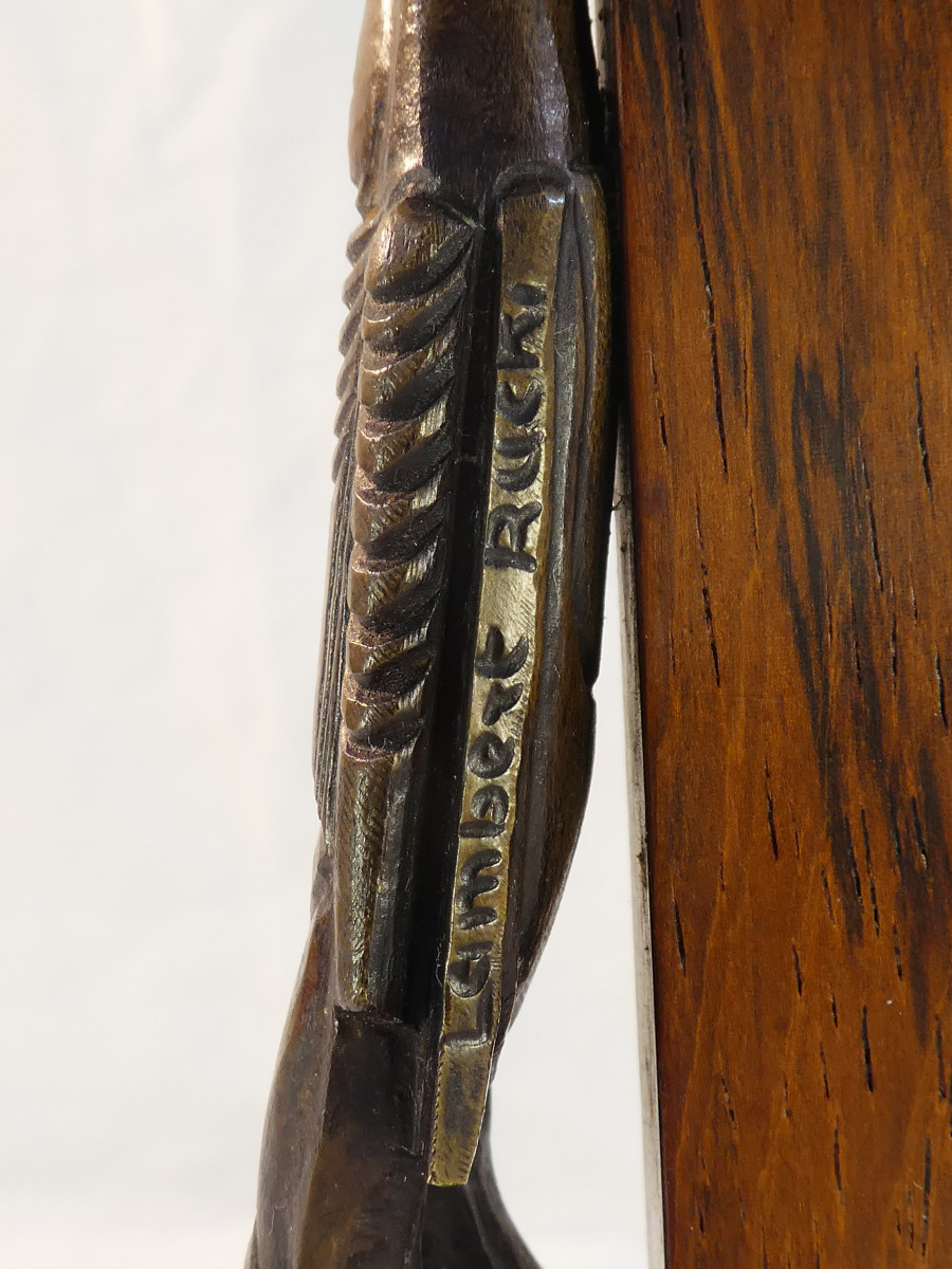 Jean Lambert Rucki Crucifix En Bronze Croix Sur Socle En Palissandre-photo-4