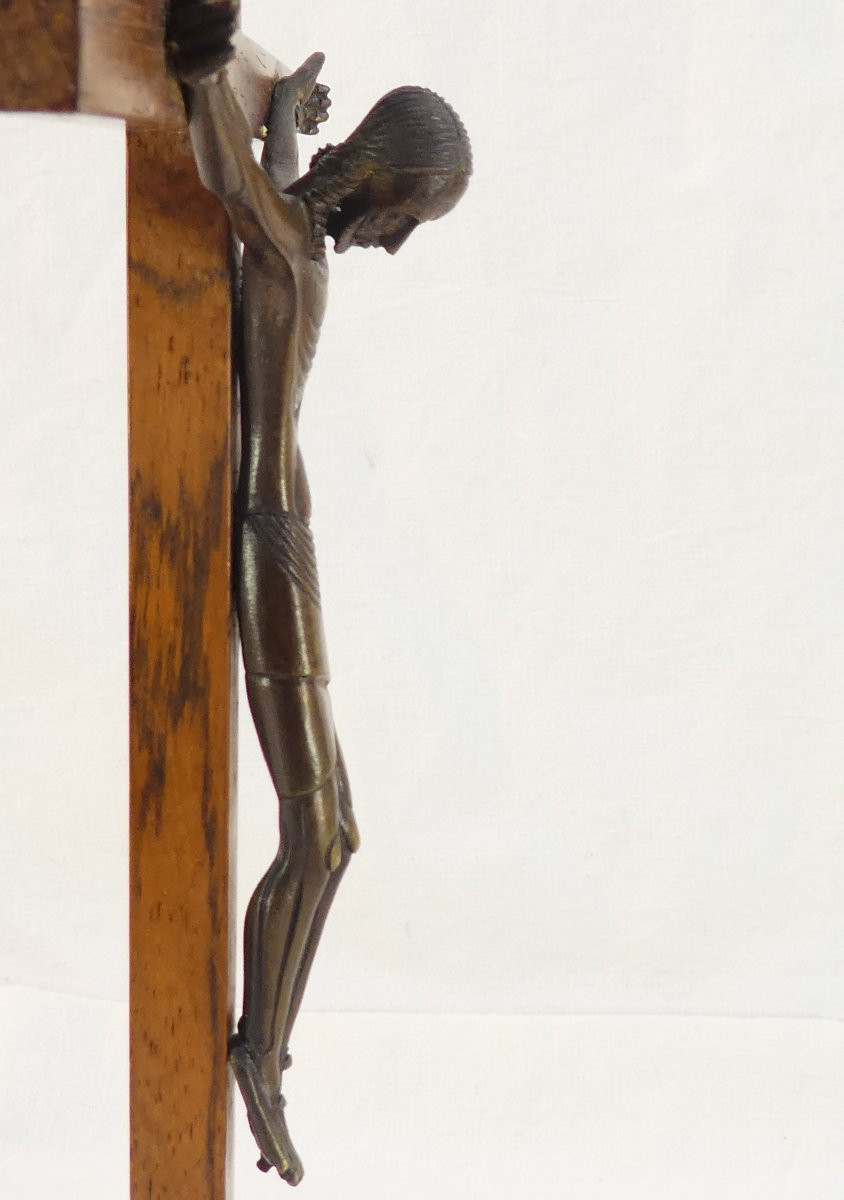 Jean Lambert Rucki Crucifix En Bronze Croix Sur Socle En Palissandre-photo-3
