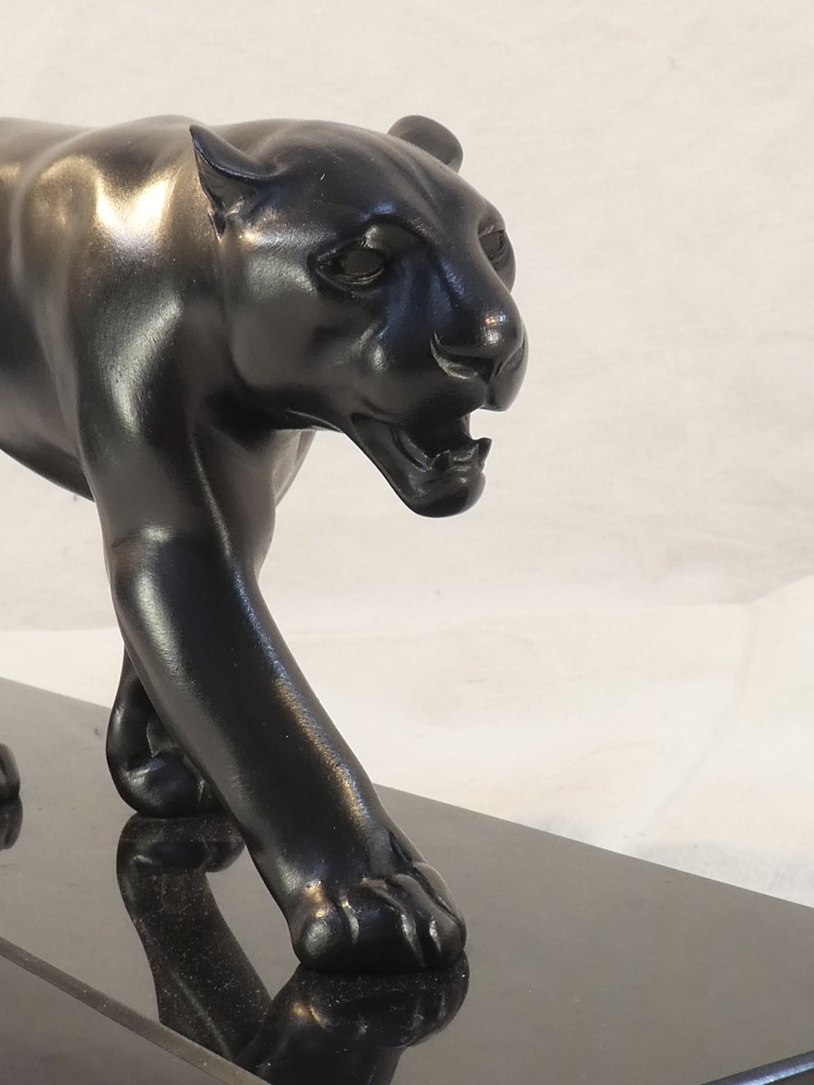 Art Deco Style Sculpture Panther Black Patina Uganda Max Le Verrier-photo-2