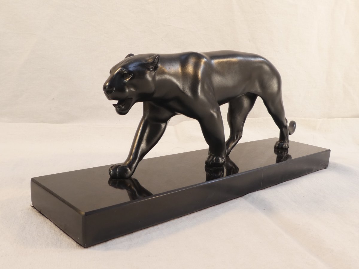 Art Deco Style Sculpture Panther Black Patina Uganda Max Le Verrier-photo-2