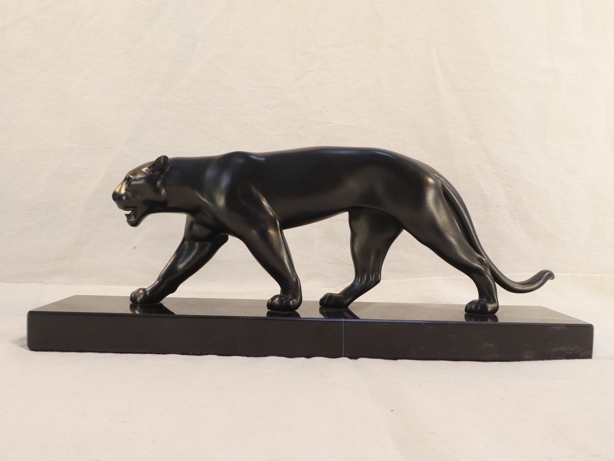 Art Deco Style Sculpture Panther Black Patina Uganda Max Le Verrier-photo-3