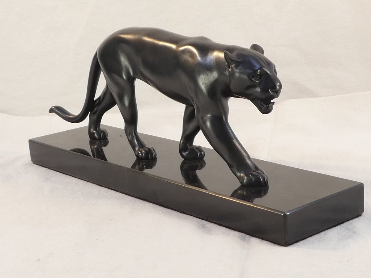 Art Deco Style Sculpture Panther Black Patina Uganda Max Le Verrier