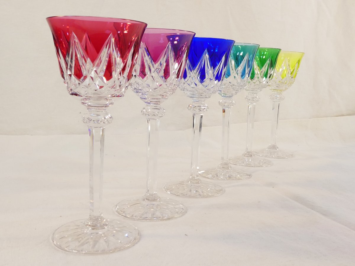 Saint-louis Crystal 6 Large Colored Glasses Sammy Model