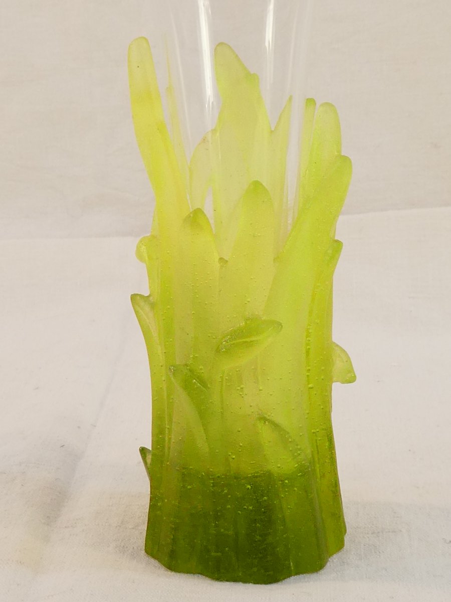 VASE soliflore signé DAUM FRANCE en pate de verre et cristal-photo-2